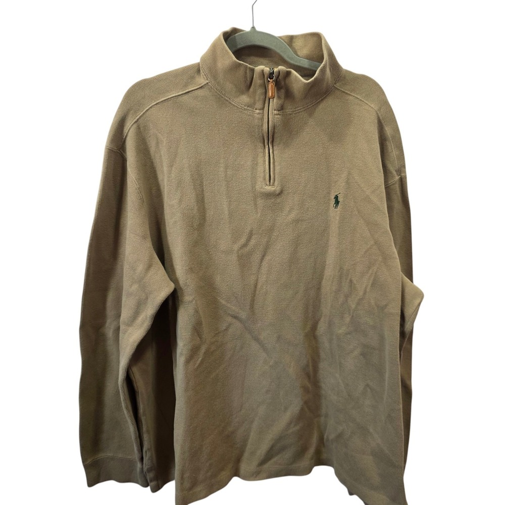 Polo Ralph Lauren Mens XXL Tan 100% Cotton Quarter Zip Pullover‎ Pony Sweater